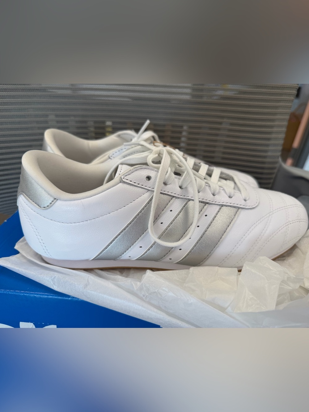adidas White Sneakers with Silver Three-Stripes